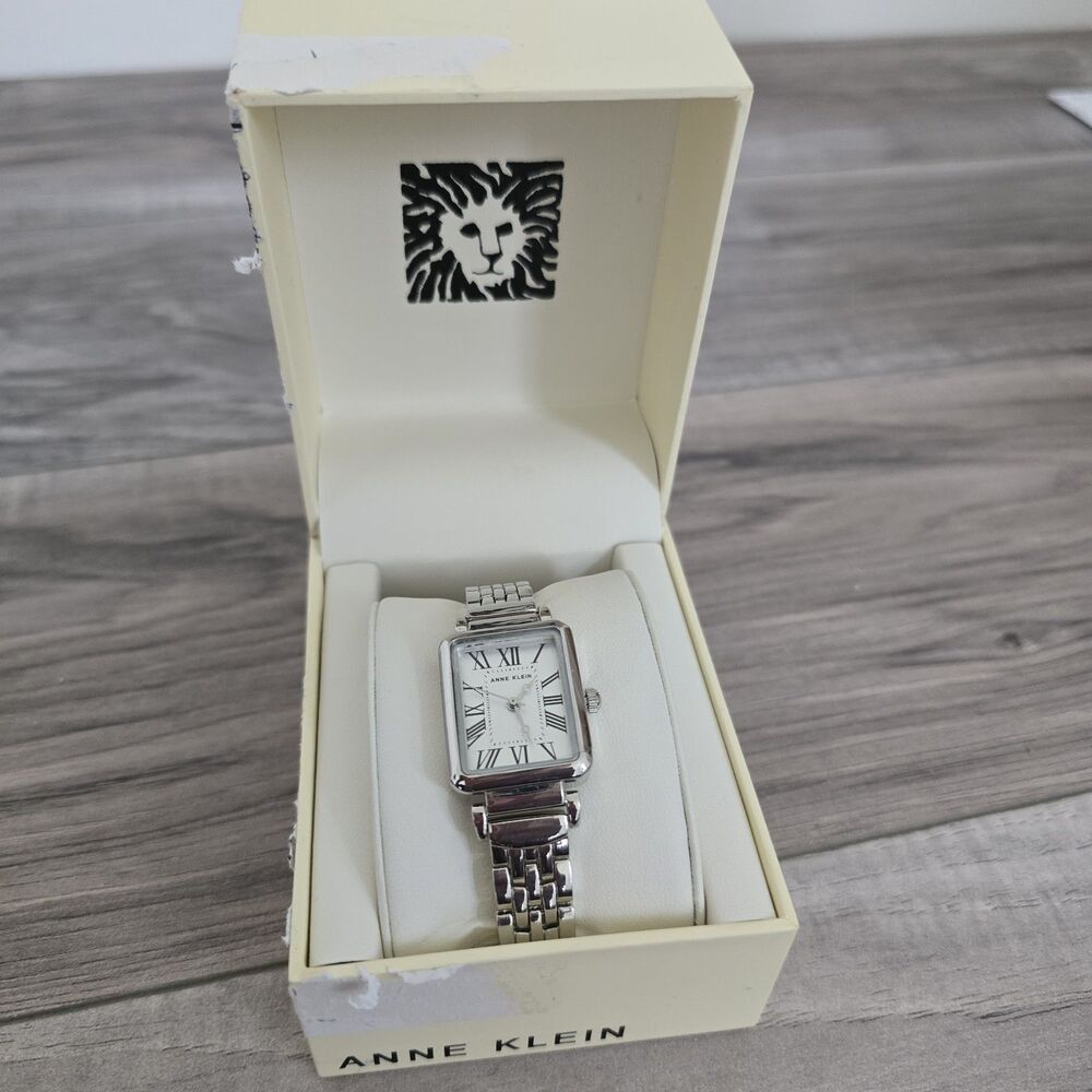 Anne Klein Silver Rectangular Roman Numeral Bracelet Watch - Picture 3 of 10